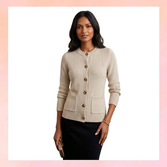 LOFT Tops - LOFT Oatmeal Beige Ribbed Button Down Cardigan Sweater Size Small